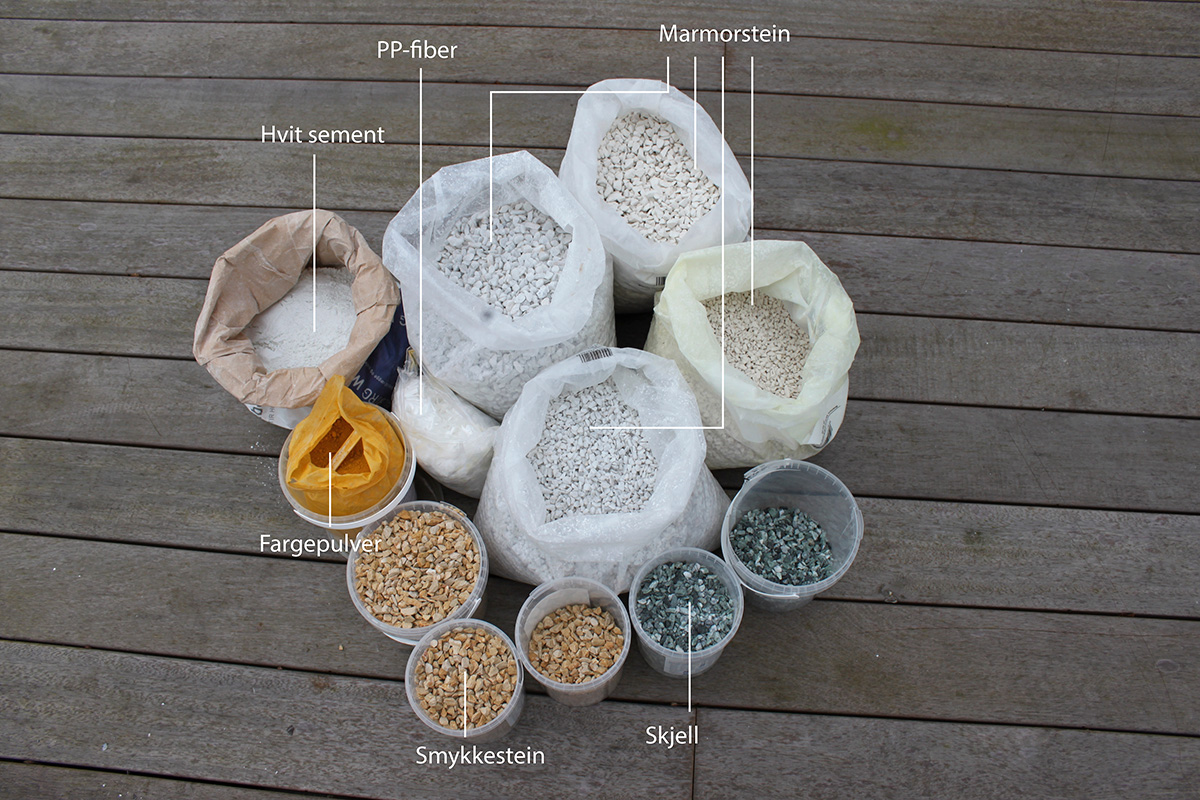 Terrazzo benkeplate: Støpeblandingen