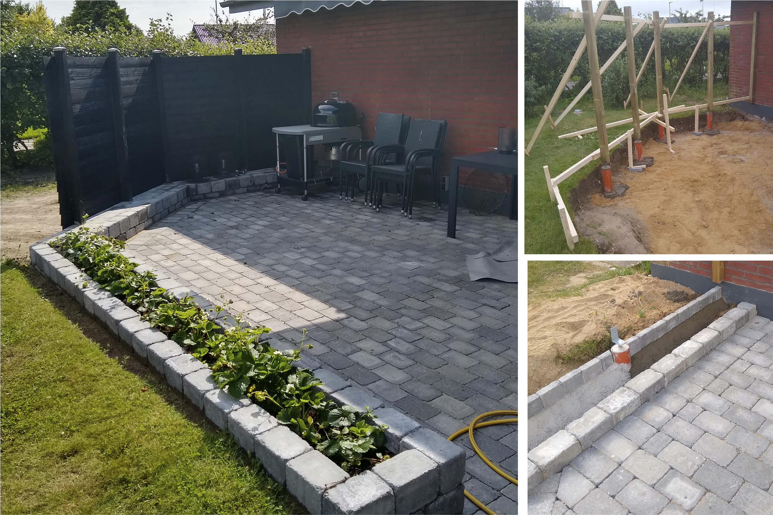 Kukkapenkillä rajattu terassi