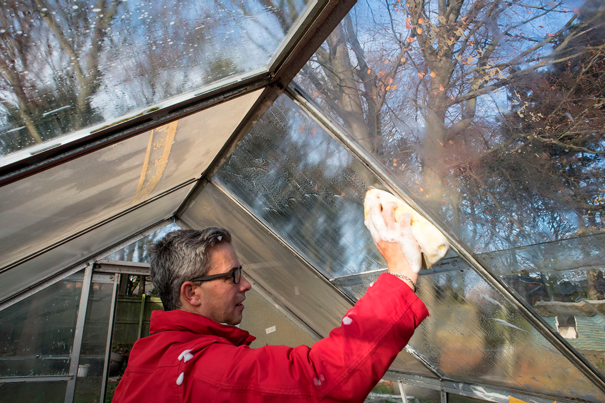 Haven i marts: Rengøring af drivhus