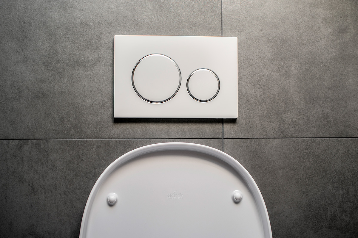 Vägghängd toalett spolknapp