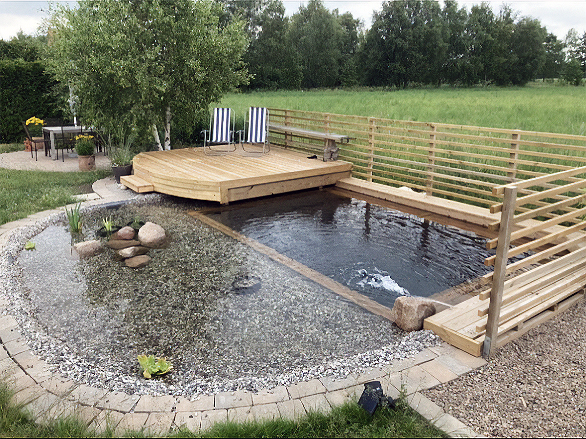 Naturpool med træterrasse