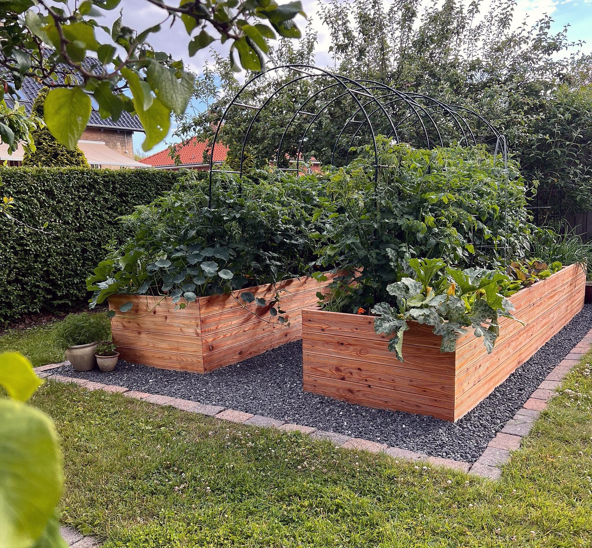 Kæmpehøjbede med buet pergola