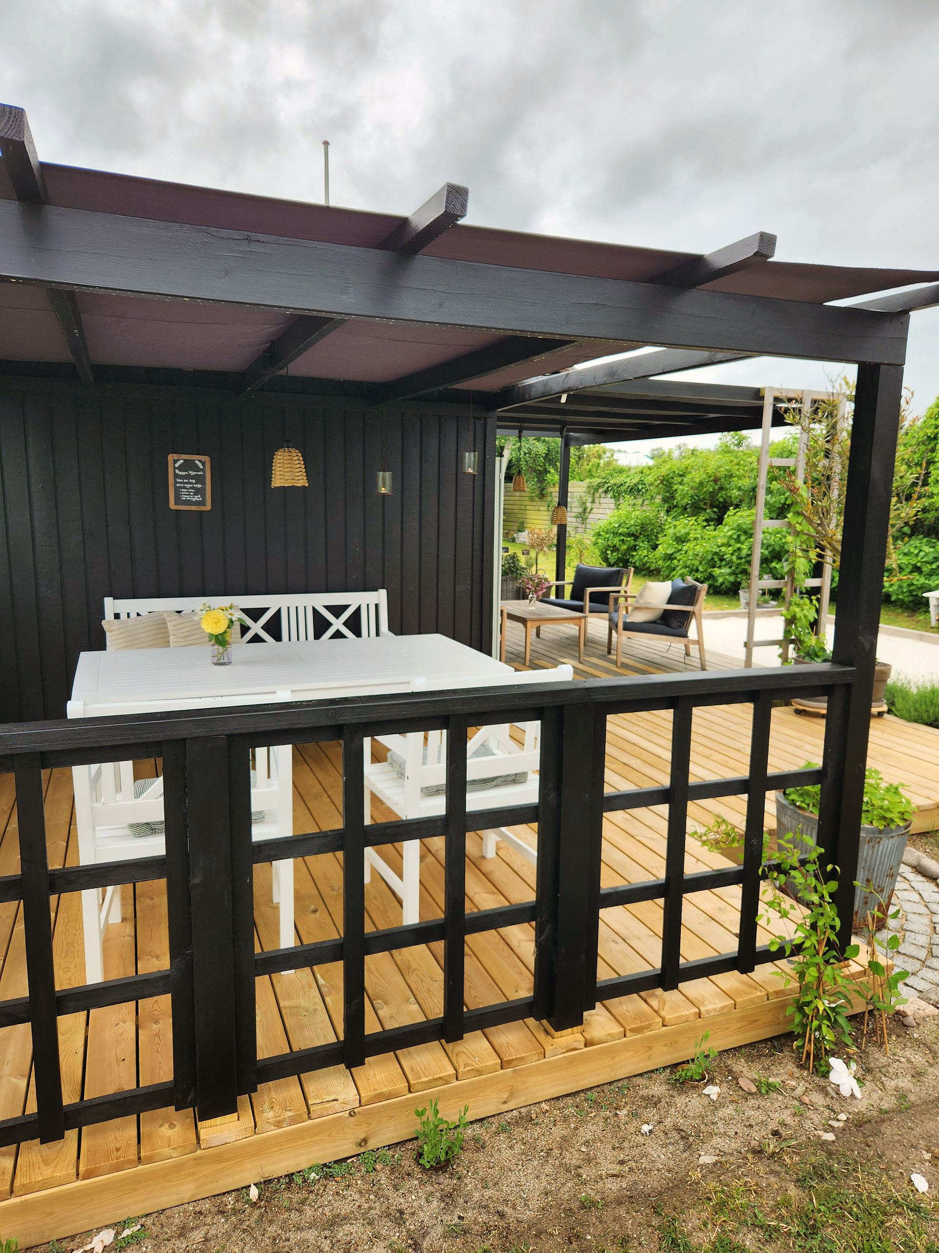 Aftenterrasse med flot overdækning