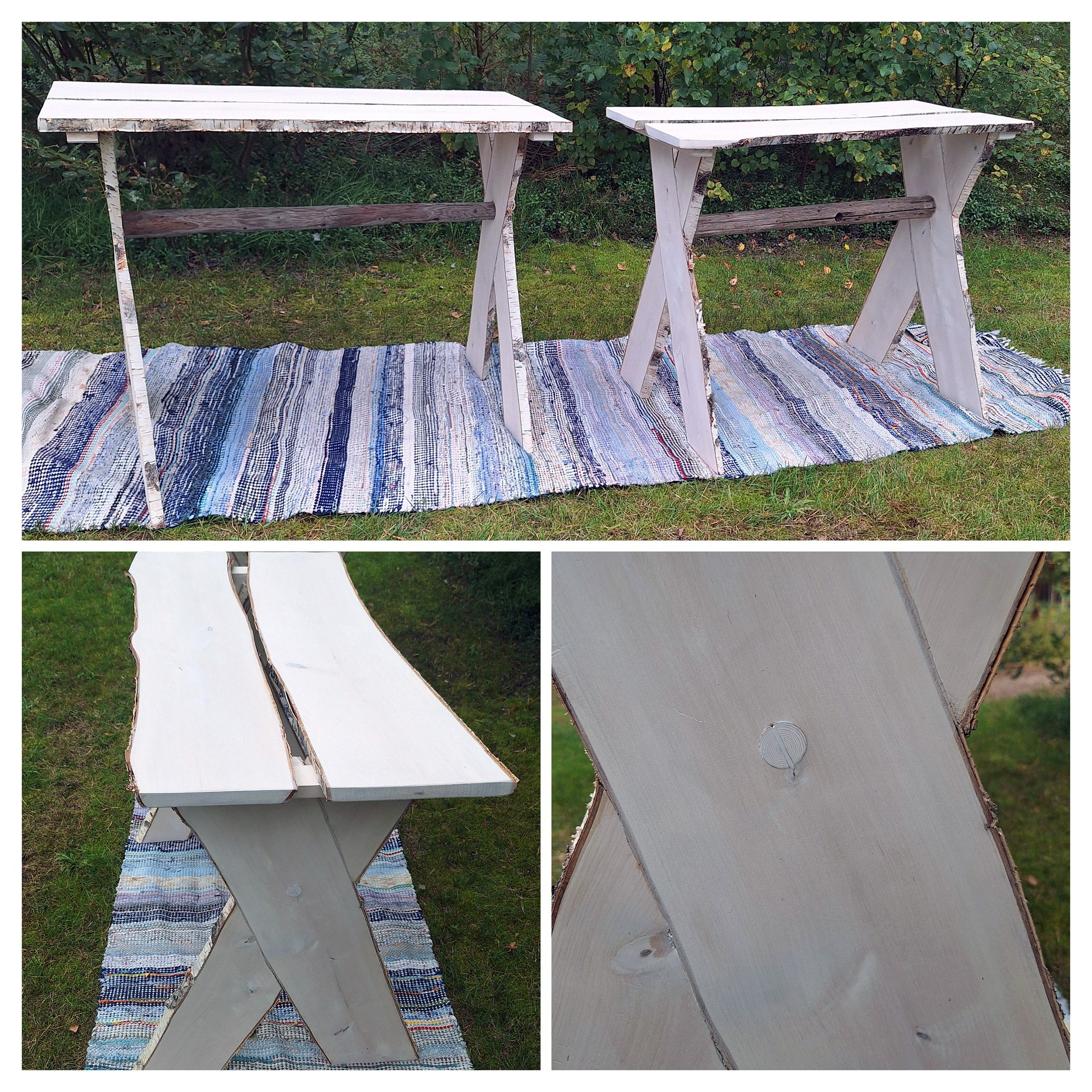 Borde af hjemmesavede birkeplanker