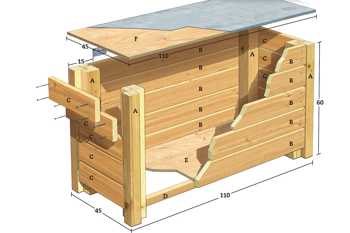 Arbeidstegning putekasse benk