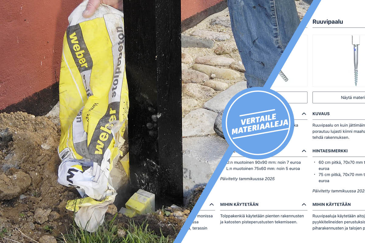 Perustus katetulle terassille