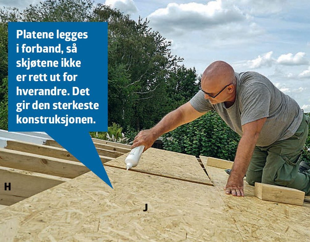 Isolert anneks: OSB-plater legges på taket til isolert anneks
