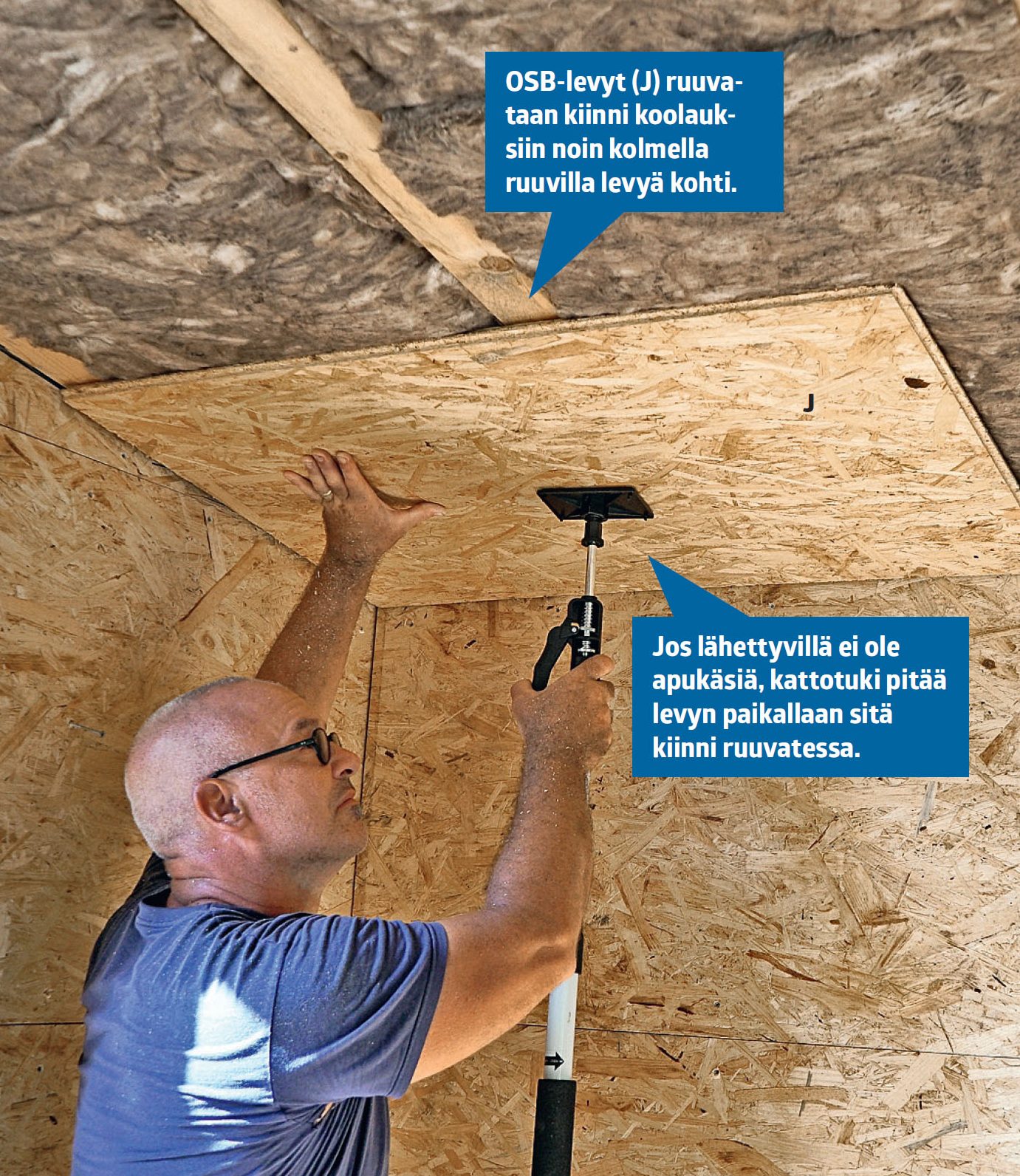 OSB-levyt asetetaan eristetyn vierasmajan katolle