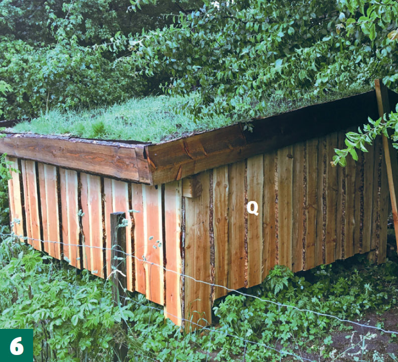 Byg shelter med græstag