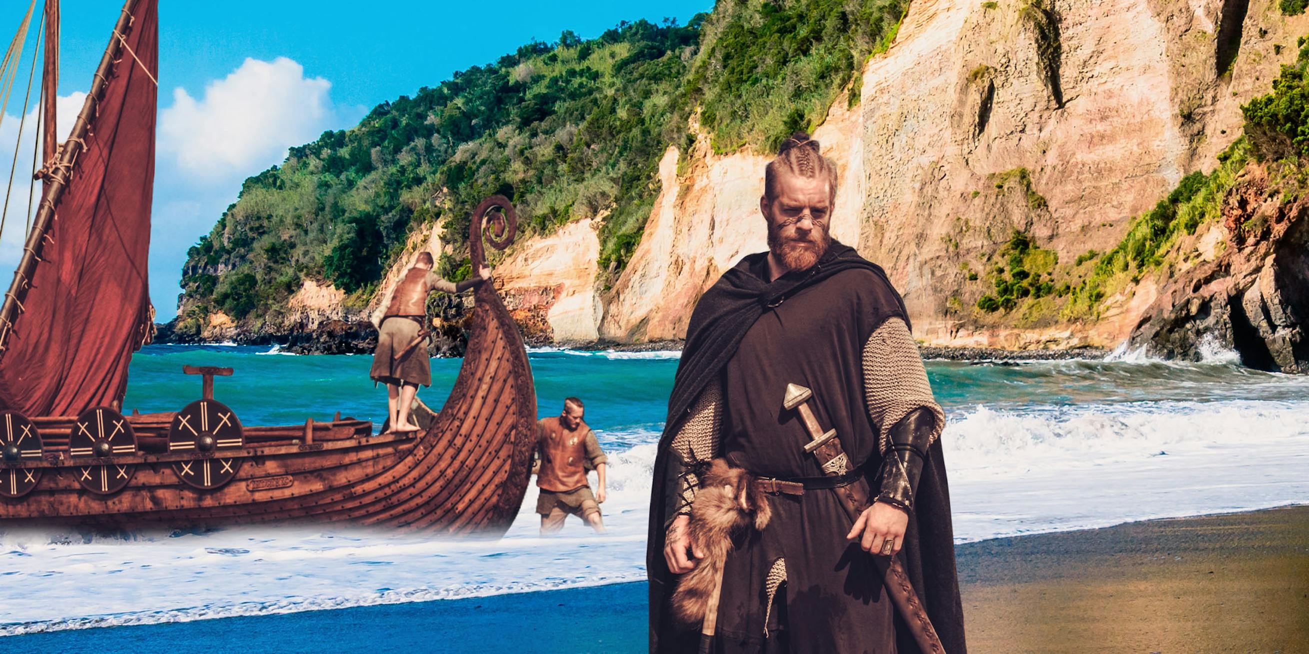 Viking på strand på Asorene