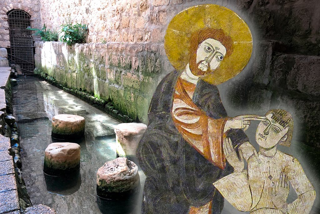 Maleri af Jesus over dam