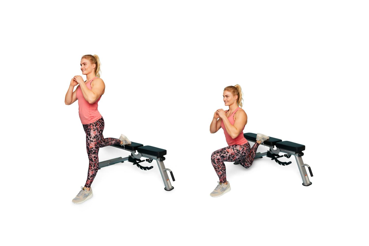 Kvinna gör bulgarian split squat. 