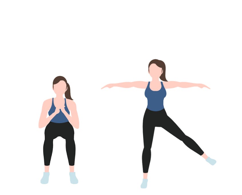 Illustration av kvinna som gör squat med benlyft