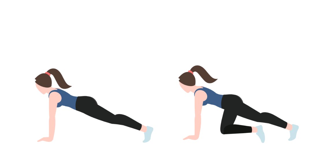 Illustration av kvinna som gör planka med knädrag