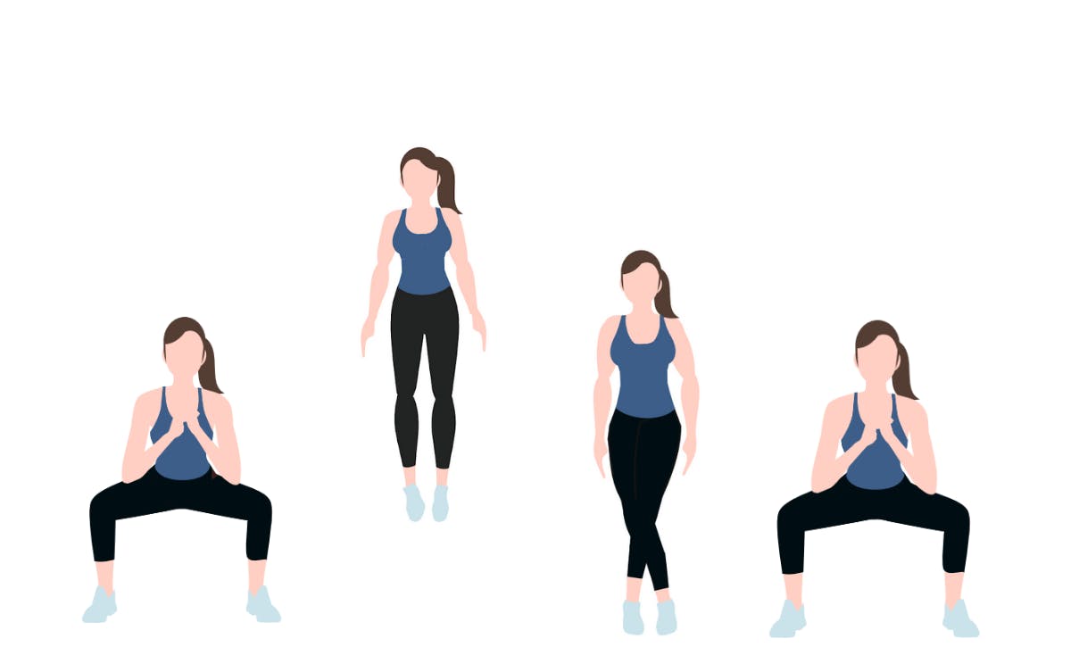 Tegning af kvinde, der laver sumo-hop med kryds