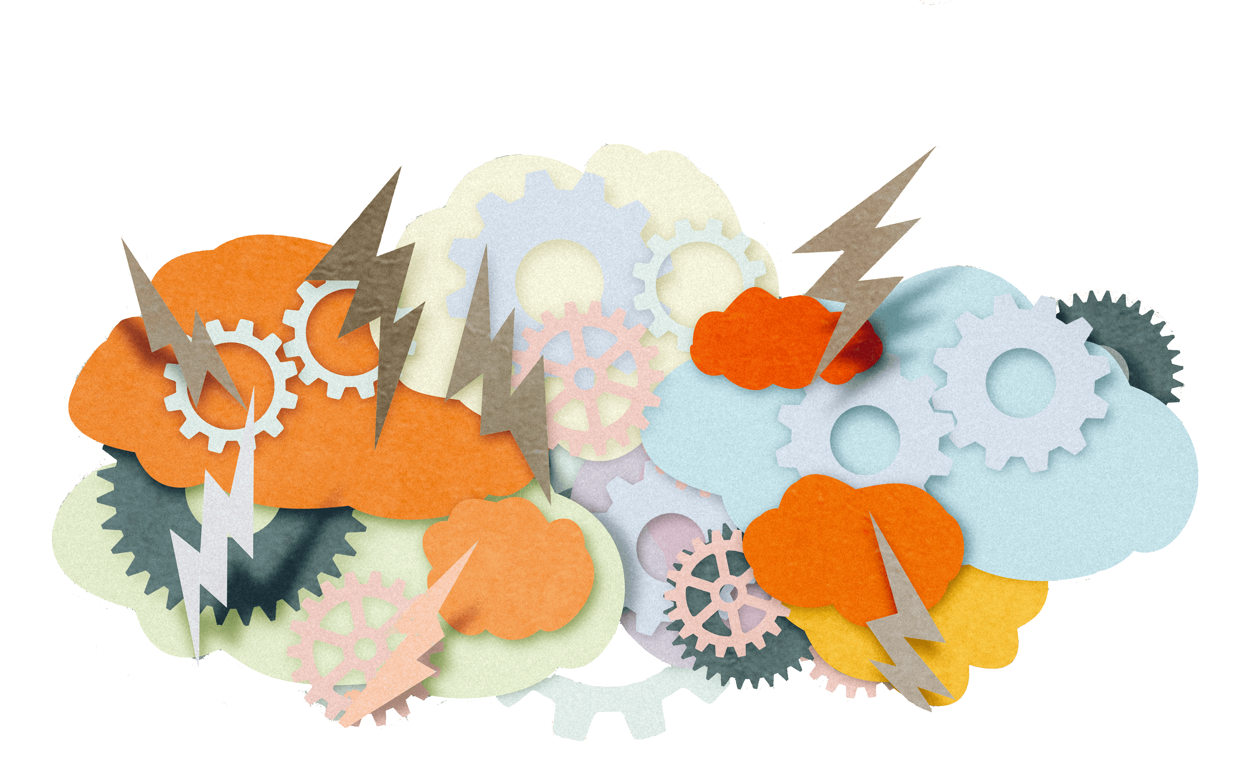 Piirros aivoista, salamista ja hammasrattaista