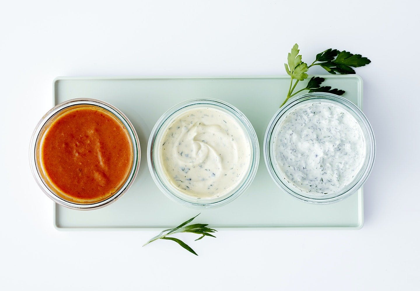 Sund bearnaise, kold sauce verte og lun spicy tomatsauce