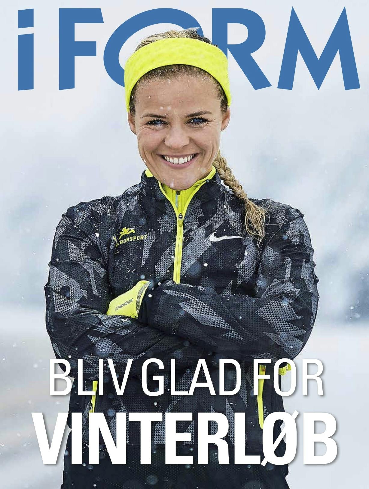 Forside med kvinde, der er glad for vinterløb