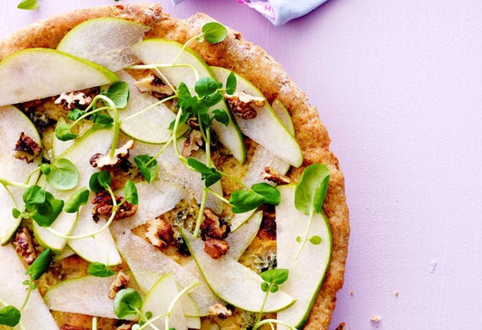 Rugpizza med blåskimmel og pære