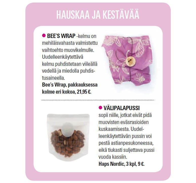 Uudelleenkäytettäviä eväspusseja