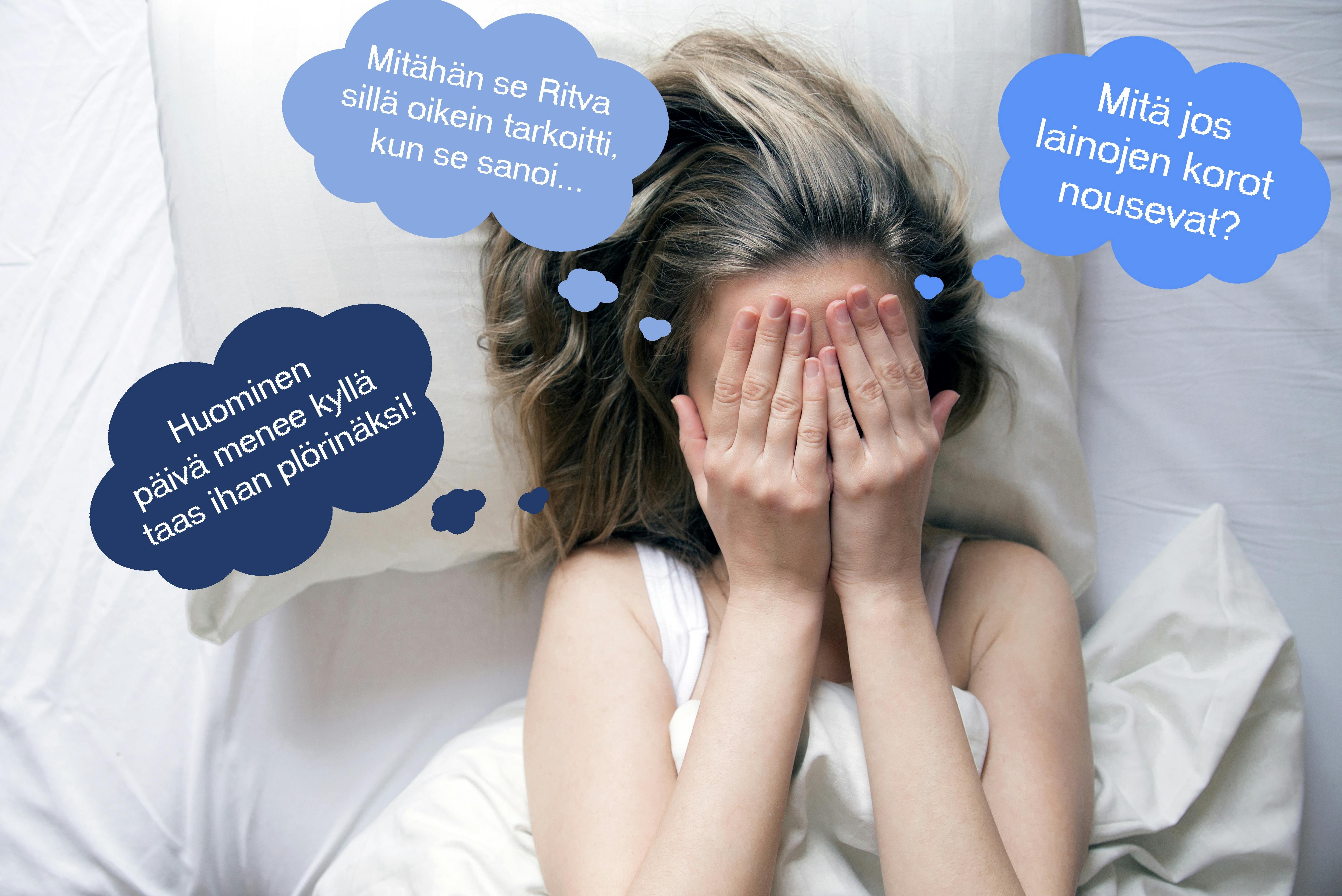 Nainen ei saa unta mielen myllerrykseltä.