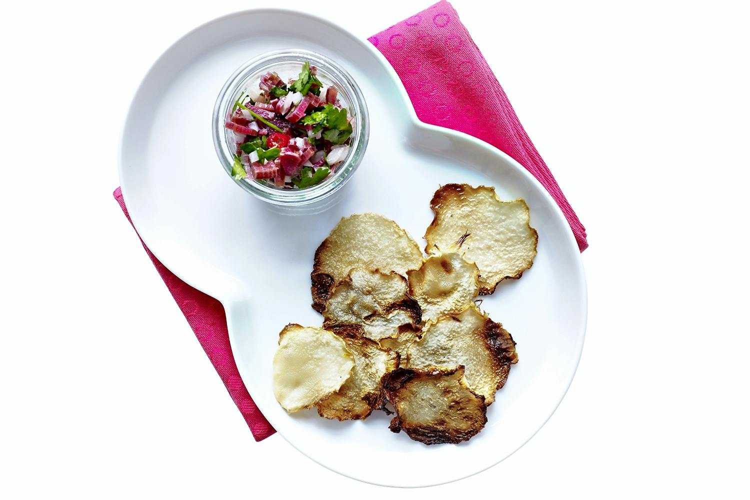 Rabarbersalsa med chips.