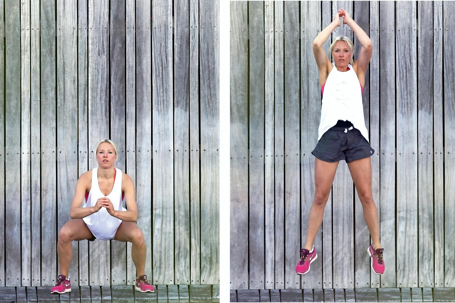 Kvinde laver jump-squat