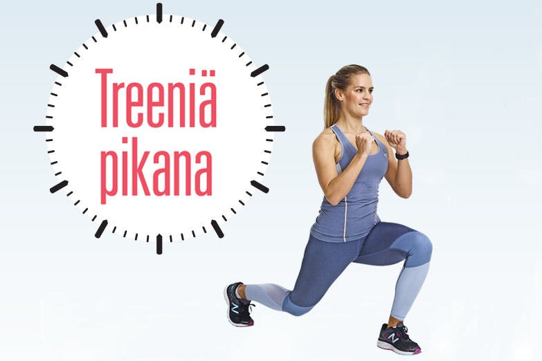 Nainen tekee askelkyykkyjä