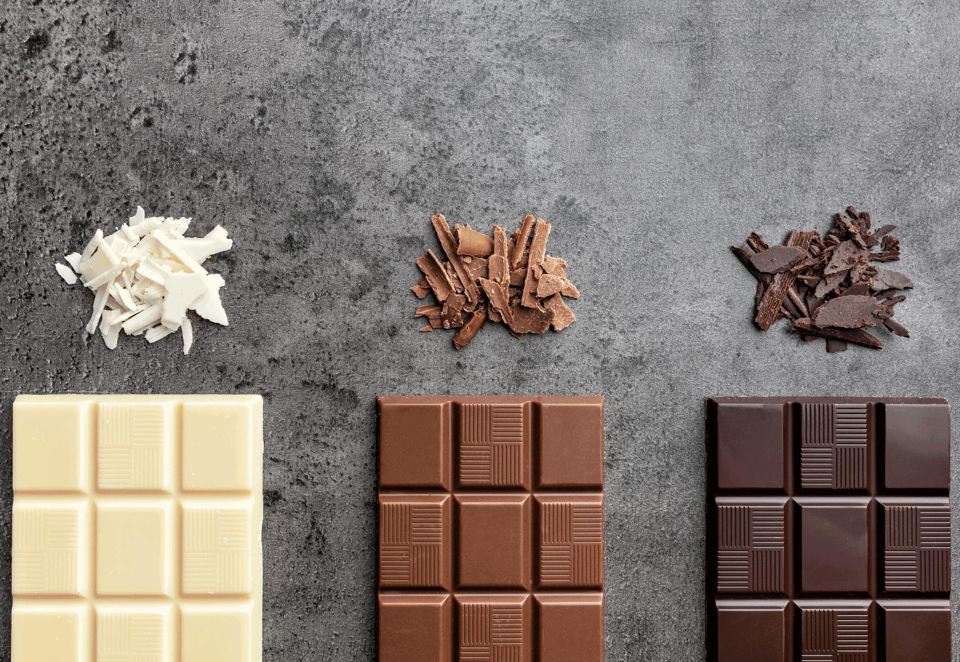Hvid chokolade, lys chokolade, mørk chokolade