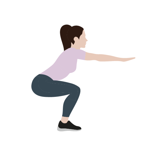 Tegning af kvinde, der laver squats.