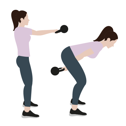 Tegning af kvinde, der laver kettlebell swings.