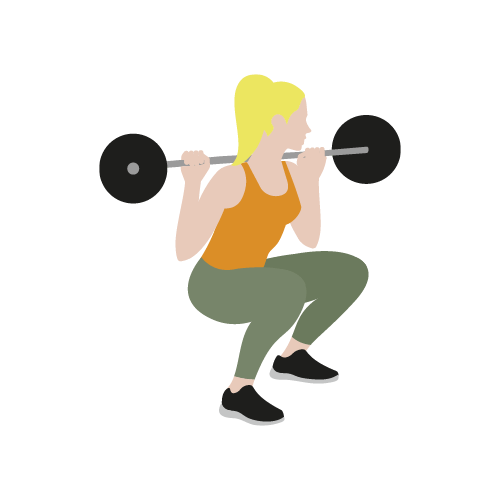 Tegning af kvinde, der laver back squats