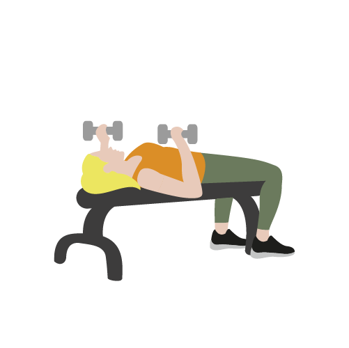 Illustration av kvinna som gör bröstpress med hantlar