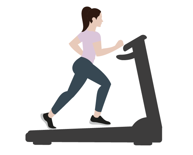Illustration av kvinna som springer på ett löpband. Löpband.