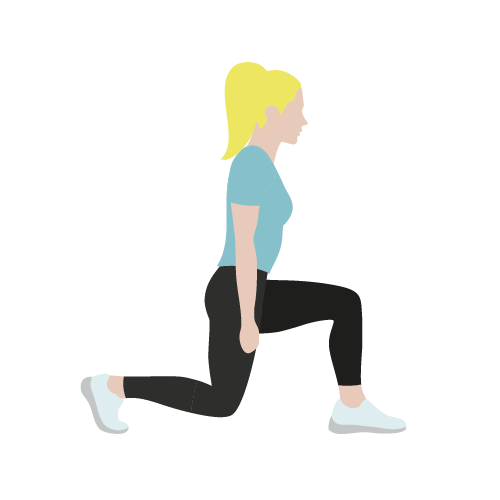 Piirros, jossa nainen tekee harjoitetta askelkyykky