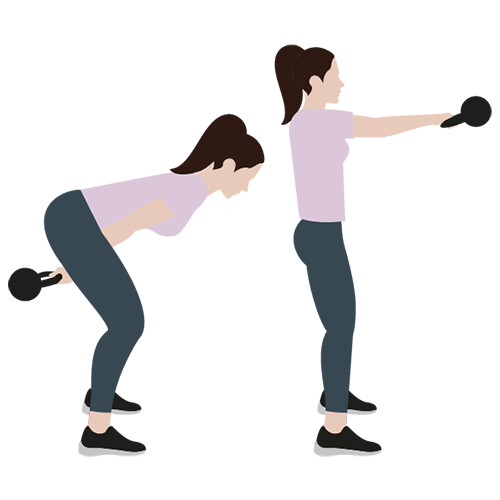 Tegning af kvinde, der laver kettlebell swing