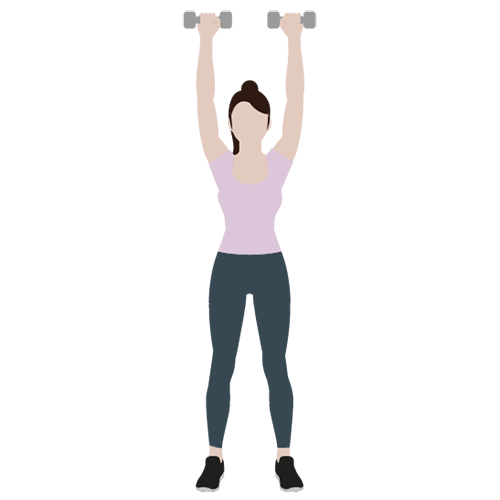 Illustration av kvinna som gör push press med hantlar