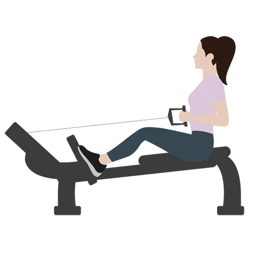 Piirros, jossa nainen tekee harjoitetta soutuveto