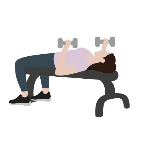 Illustration av kvinna som gör bröstpress med hantlar