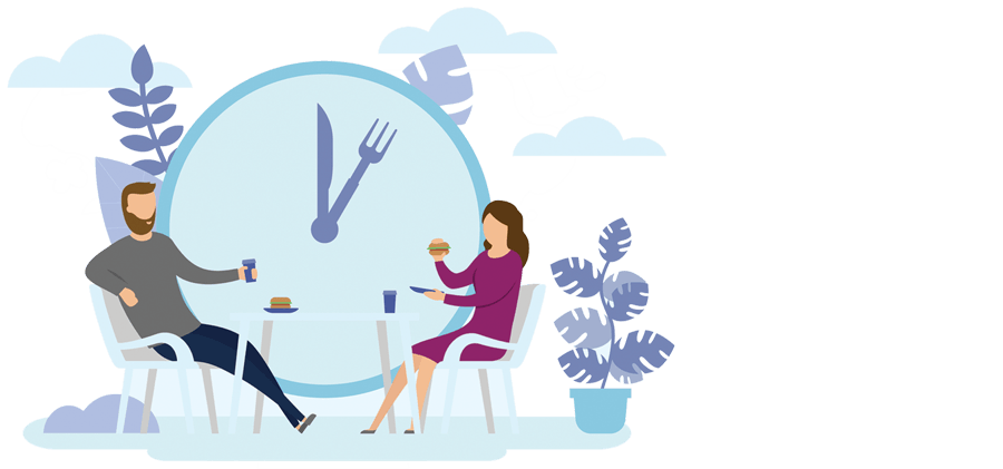 Illustration av två människor som äter - frågor om ätmönster och det sociala livet på kostplanE