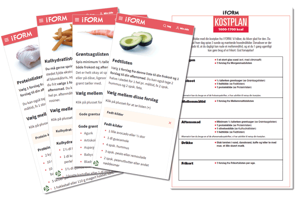Vifte der viser I FORM kostplan til vægttab samt fødevarelister