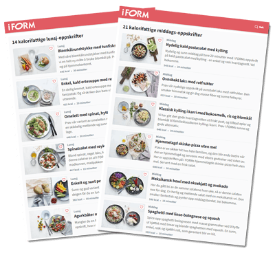 Utsnitt av de 51 kalorifattige lunsj- og middagsoppskrifter til I FORMs matplaner