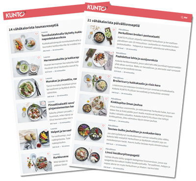 Esimerkkejä KUNTO PLUSsan Ruokalistan 51 vähäkalorisesta lounas- ja päivällisresepteistä