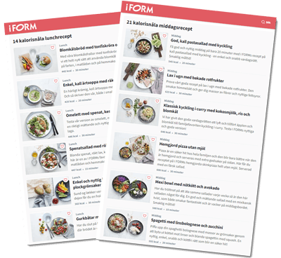Urval av de 51 kalorisnåla lunch- och middagsrecepten till I FORMs kostplaner