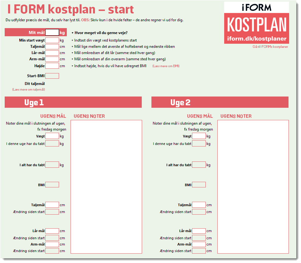 Skema I FORM kostplan