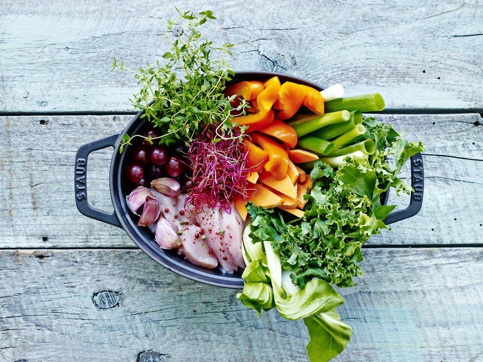 Putregryte med kylling, grønnkål, paprika og søtpotet