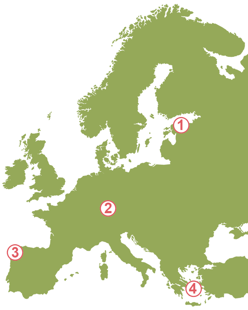 Karta över Europa, vandringsleder