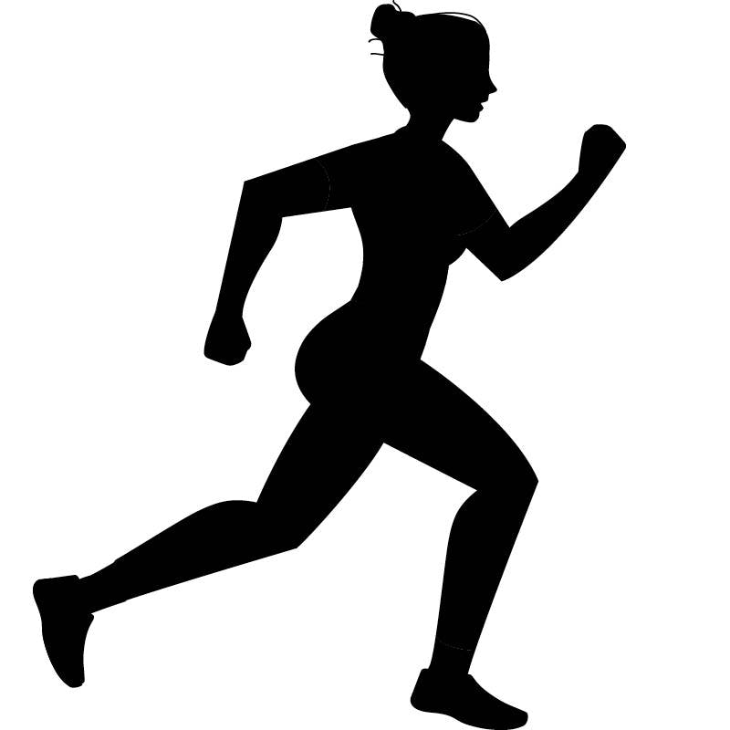 Svart silhuett av kvinnlig löpare, sprinter