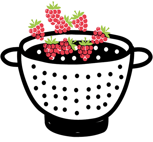 Piirros vadelmista siivilässä