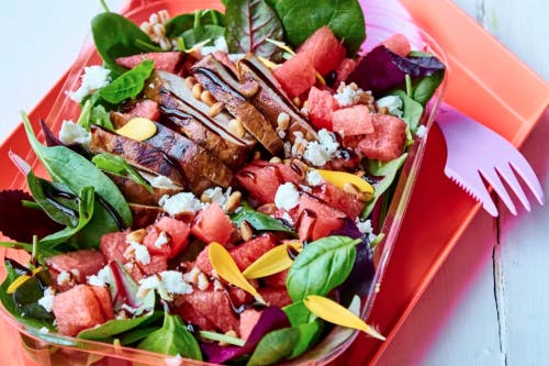 matpakkesalat med kylling, feta og vannmelon